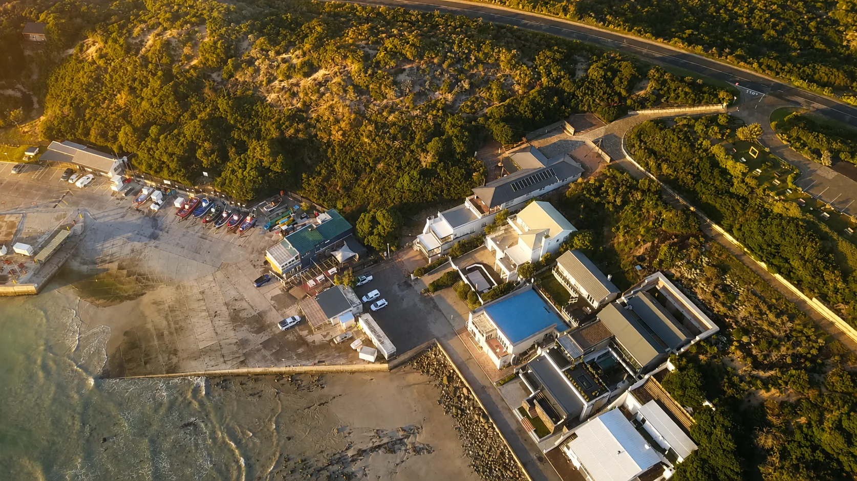 Aerial view of Stilbaai harbour and the surrounding coastline