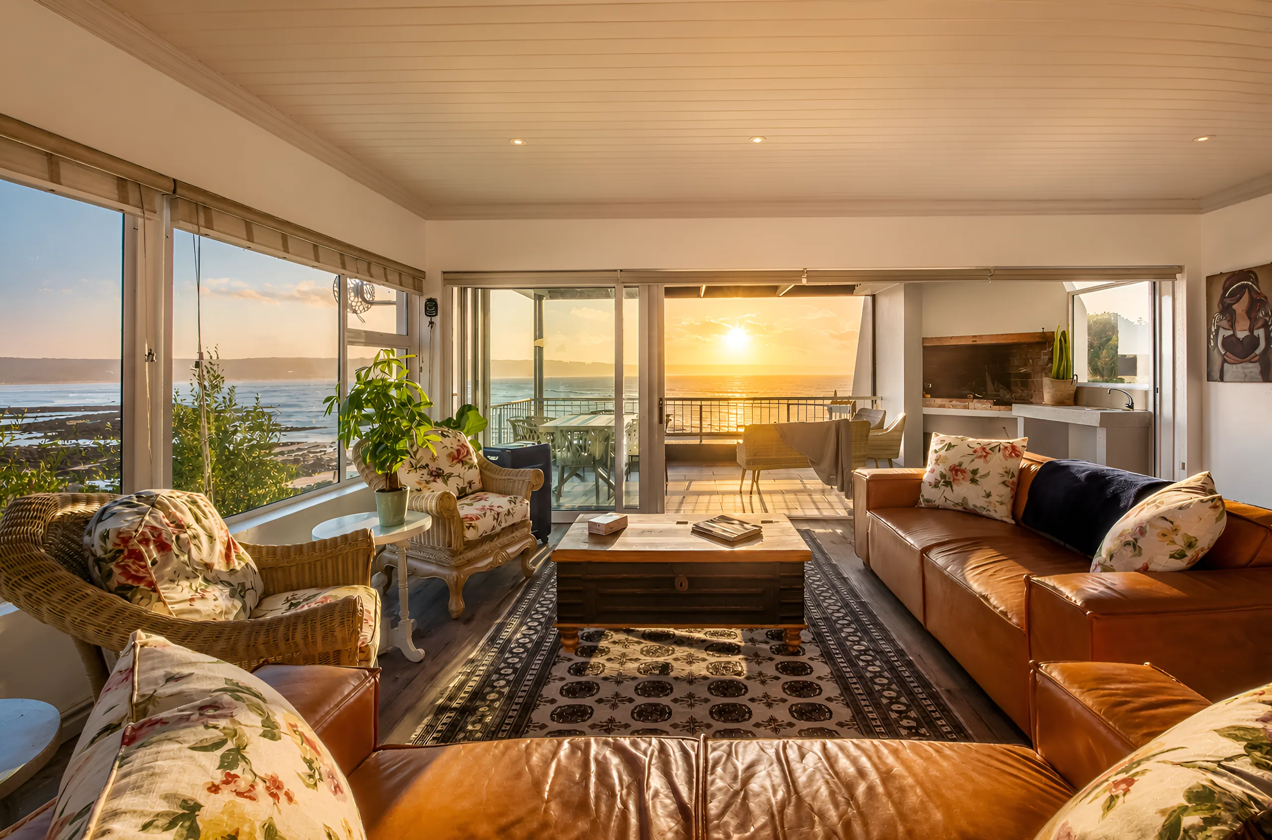 Sunset ocean view from the lounge, Die Hawehuis